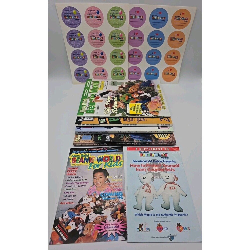 Mary Beth's Beanie World Collector Edition Magazines #4,5,7, & 9, Stickers, Supp